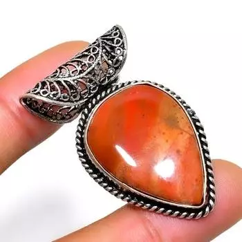 Ювелирный кулон ручной работы с драгоценным камнем Мукаит 925 пробы, посеребренный, 1,59 дюйма 1.59 красный