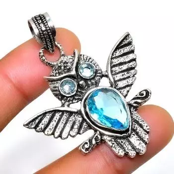 Ювелирный кулон ручной работы с драгоценным камнем Swissblue топаз 925 пробы, посеребренный, 2,00 дюйма 2.00 синий