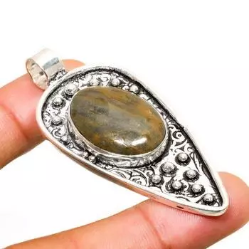 Ювелирный кулон ручной работы с драгоценным камнем Тигровый глаз 925 пробы, посеребренный, 2,27 дюйма 2.27 жёлтый