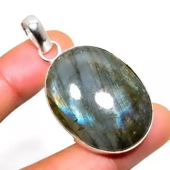 Ювелирный кулон ручной работы с драгоценным камнем Лабрадорит 925 пробы, посеребренный, 1,89 дюйма 1.89 чёрный