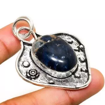 Ювелирный кулон ручной работы с драгоценным камнем содалитом 925 пробы, посеребренный, 2,08 дюйма 2.08 синий