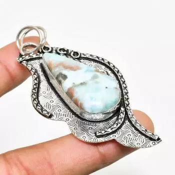 Ювелирный кулон ручной работы с драгоценным камнем Республиканский ларимар 925 пробы с покрытием из серебра 2,84 дюйма 2.84 синий