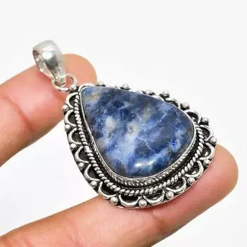 Ювелирный кулон ручной работы с драгоценным камнем содалитом 925 пробы, посеребренный, 1,96 дюйма 1.96 синий