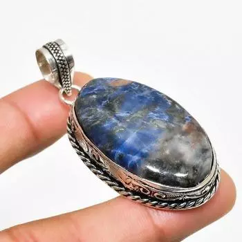 Ювелирный кулон ручной работы с драгоценным камнем содалитом 925 пробы, посеребренный, 2,08 дюйма 2.08 синий