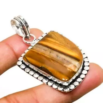 Ювелирный кулон ручной работы с драгоценным камнем Тигровый глаз 925 пробы, посеребренный, 2,27 дюйма 2.27 жёлтый