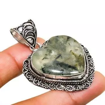 Ювелирный кулон ручной работы с драгоценным камнем пренитом 925 пробы с покрытием из серебра 2,00 дюйма 2.00 зелёный