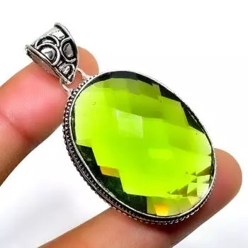 Ювелирный кулон ручной работы с драгоценным камнем Перидот 925 пробы, посеребренный, 2,00 дюйма 2.00 зелёный