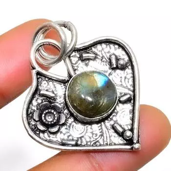 Ювелирный кулон ручной работы с драгоценным камнем Лабрадорит 925 пробы, посеребренный, 1,70 дюйма 1.70 чёрный