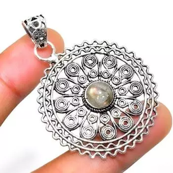 Ювелирный кулон ручной работы с драгоценным камнем Лабрадорит 925 пробы, посеребренный, 2,00 дюйма 2.00 чёрный