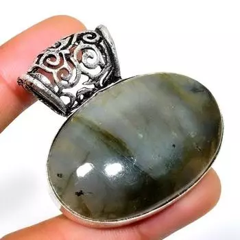 Ювелирный кулон ручной работы с драгоценным камнем Лабрадорит 925 пробы, посеребренный, 1,70 дюйма 1.70 чёрный