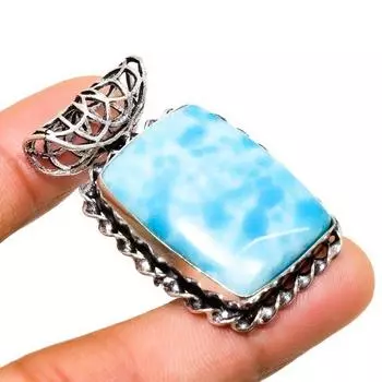 Ювелирный кулон ручной работы с драгоценным камнем Республиканский Ларимар, посеребренный 925 пробы, 1,51 дюйма 1.51 синий