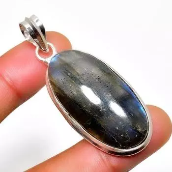 Ювелирный кулон ручной работы с драгоценным камнем Лабрадорит 925 пробы, посеребренный, 2,08 дюйма 2.08 чёрный