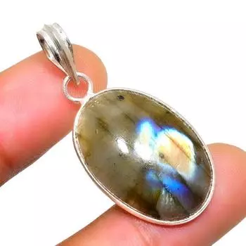 Ювелирный кулон ручной работы с драгоценным камнем Лабрадорит 925 пробы, посеребренный, 1,51 дюйма 1.51 чёрный
