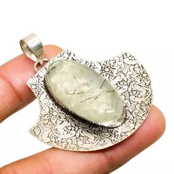 Ювелирный кулон ручной работы с драгоценным камнем пренитом 925 пробы с покрытием из серебра 2,00 дюйма 2.00 зелёный