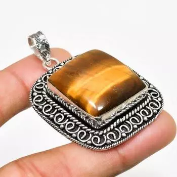Ювелирный кулон ручной работы с драгоценным камнем Тигровый глаз 925 пробы, посеребренный, 2,08 дюйма 2.08 жёлтый