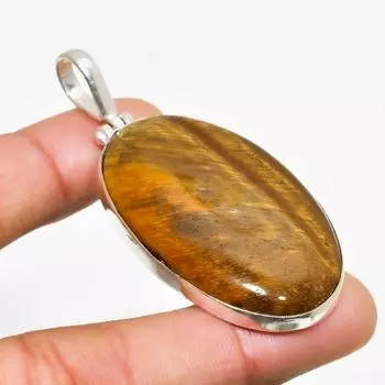 Ювелирный кулон ручной работы с драгоценным камнем Тигровый глаз 925 пробы, посеребренный, 2,38 дюйма 2.38 жёлтый