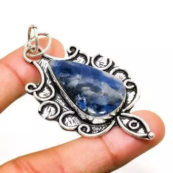Ювелирный кулон ручной работы с драгоценным камнем содалитом 925 пробы, посеребренный, 2,46 дюйма 2.46 синий