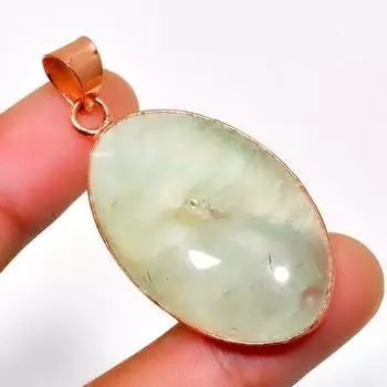 Ювелирный кулон ручной работы с драгоценным камнем пренит 925 пробы, посеребренный, 1,89 дюйма 1.89 зелёный