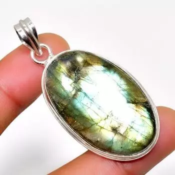 Ювелирный кулон ручной работы с драгоценным камнем Лабрадорит 925 пробы, посеребренный, 2,08 дюйма 2.08 чёрный