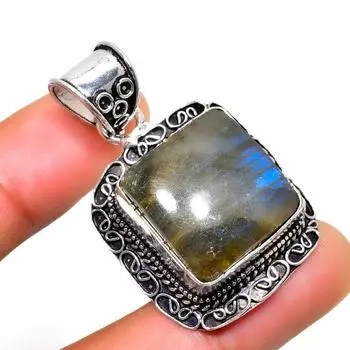 Ювелирный кулон ручной работы с драгоценным камнем Лабрадорит 925 пробы, посеребренный, 1,70 дюйма 1.70 чёрный