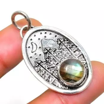 Ювелирный кулон ручной работы с драгоценным камнем Лабрадорит 925 пробы, посеребренный, 1,59 дюйма 1.59 чёрный