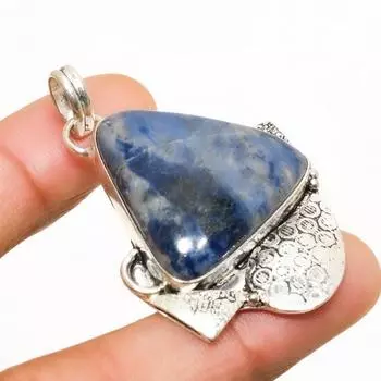Ювелирный кулон ручной работы с драгоценным камнем содалитом 925 пробы, посеребренный, 1,96 дюйма 1.96 синий