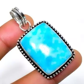 Ювелирный кулон ручной работы с драгоценным камнем Ларимар 925 пробы, посеребренный, 1,89 дюйма 1.89 синий