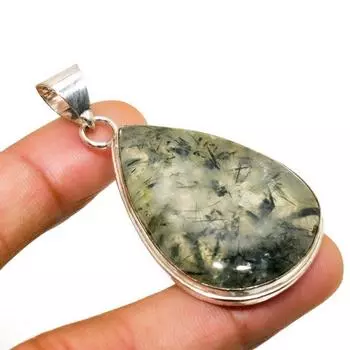 Ювелирный кулон ручной работы с драгоценным камнем пренитом 925 пробы, посеребренный, 2,08 дюйма 2.08 зелёный