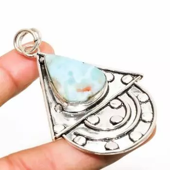 Ювелирный кулон ручной работы с драгоценным камнем Республика Ларимар 925 пробы с серебряным покрытием 2,65 дюйма 2.65 синий