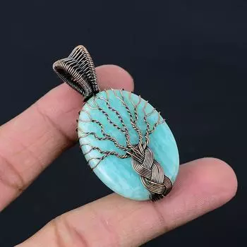 Ювелирный кулон ручной работы с древом жизни, аквамарин, драгоценный камень, чистая медная проволока 2.17 Inches синий