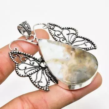 Ювелирный кулон ручной работы с древовидным агатом и серебром 925 пробы 2,46 дюйма 2.46 белый