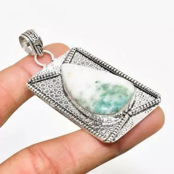 Ювелирный кулон ручной работы с древовидным агатом и серебром 925 пробы 2,46 дюйма 2.46 белый