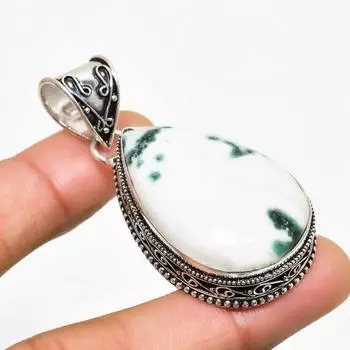 Ювелирный кулон ручной работы с древовидным агатом и серебром 925 пробы 2,08 дюйма 2.08 белый