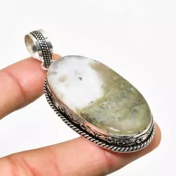 Ювелирный кулон ручной работы с древовидным агатом и серебром 925 пробы 2,46 дюйма 2.46 белый
