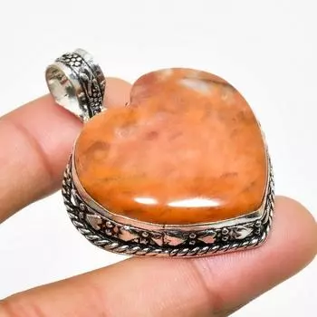Ювелирный кулон ручной работы с гематоидным драгоценным камнем 925 пробы, посеребренный, 1,89 дюйма 1.89 оранжевый