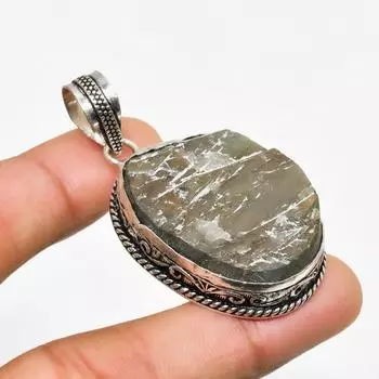 Ювелирный кулон ручной работы с грубым лабрадоритом и серебром 925 пробы 2,08 дюйма 2.08 чёрный