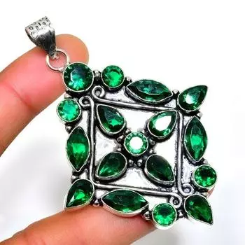 Ювелирный кулон ручной работы с хром-диопсидом 925 пробы, посеребренный, 2,84 дюйма 2.84 зелёный