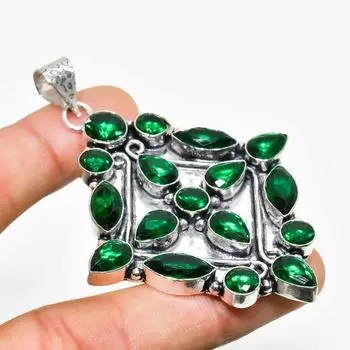 Ювелирный кулон ручной работы с хром-диопсидом, посеребренный 925 пробы, 2,72 дюйма 2.72 зелёный
