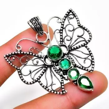 Ювелирный кулон ручной работы с хром-диопсидом 925 пробы, посеребренный, 2,08 дюйма 2.08 зелёный