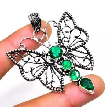 Ювелирный кулон ручной работы с хром-диопсидом 925 пробы, посеребренный, 2,27 дюйма 2.27 зелёный