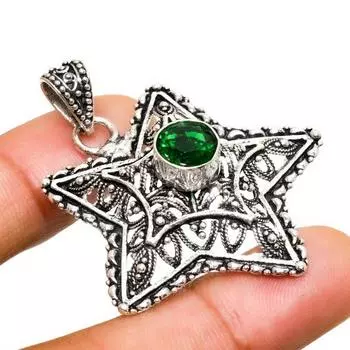 Ювелирный кулон ручной работы с хром-диопсидом, посеребренный 925 пробы, 1,70 дюйма 1.70 зелёный