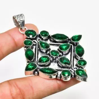 Ювелирный кулон ручной работы с хром-диопсидом и серебром 925 пробы 2,84 дюйма 2.84 зелёный