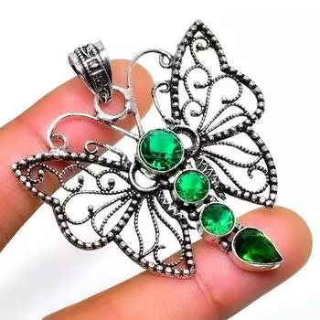 Ювелирный кулон ручной работы с хром-диопсидом 925 пробы, посеребренный, 2,08 дюйма 2.08 зелёный