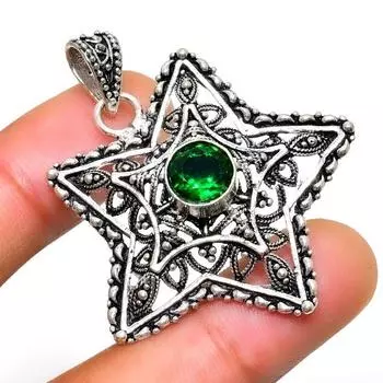 Ювелирный кулон ручной работы с хром-диопсидом 925 пробы, посеребренный, 1,70 дюйма 1.70 зелёный