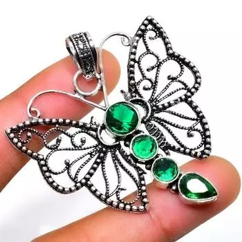 Ювелирный кулон ручной работы с хром-диопсидом 925 пробы, посеребренный, 2,08 дюйма 2.08 зелёный