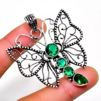 Ювелирный кулон ручной работы с хром-диопсидом 925 пробы, посеребренный, 2,08 дюйма 2.08 зелёный