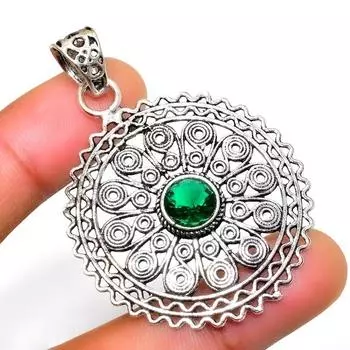 Ювелирный кулон ручной работы с хром-диопсидом 925 пробы, посеребренный, 2,00 дюйма 2.00 зелёный