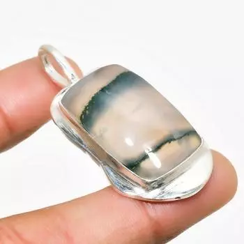 Ювелирный кулон ручной работы с индийским моховым агатом, серебро 925 пробы, 1,70 дюйма 1.70 зелёный