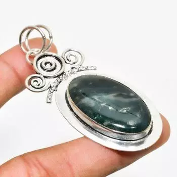 Ювелирный кулон ручной работы с индийским моховым агатом, серебро 925 пробы, 2,46 дюйма 2.46 зелёный
