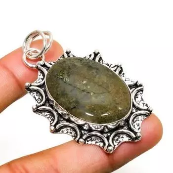 Ювелирный кулон ручной работы с индийским моховым агатом, серебро 925 пробы, 2,27 дюйма 2.27 зелёный